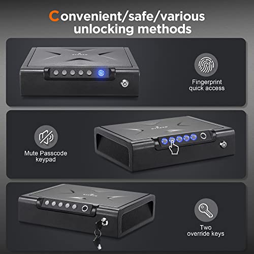 SYCEES Biometric Fingerprint Gun SafeQuick Access,100 Fingerprints,Backlit Keypad, Silent Entry