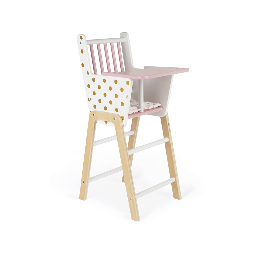 Janod - Candy Chic - Wooden High Chair for Dolls up to 42 cm - Dolls accessories - Suitable for ages 3 and up - J05888