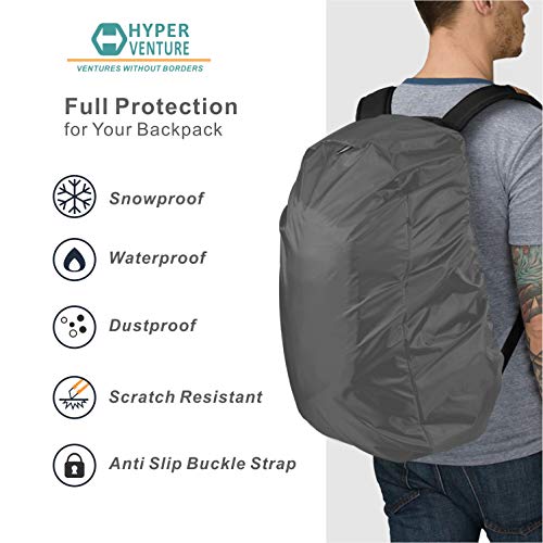 HYPER VENTURE Waterproof Backpack Rain Cover with Upgraded Extra Protection Anti Slip Buckle Strap - Ultralight Protector for Hiking, Camping, Hunting, Cycling and Traveling (Gray S 26L-35L)