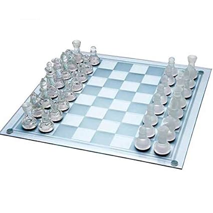 Frosted and Clear Crystal Glass Chess Game Travel kit in 2 Sizes (Small 7.5)