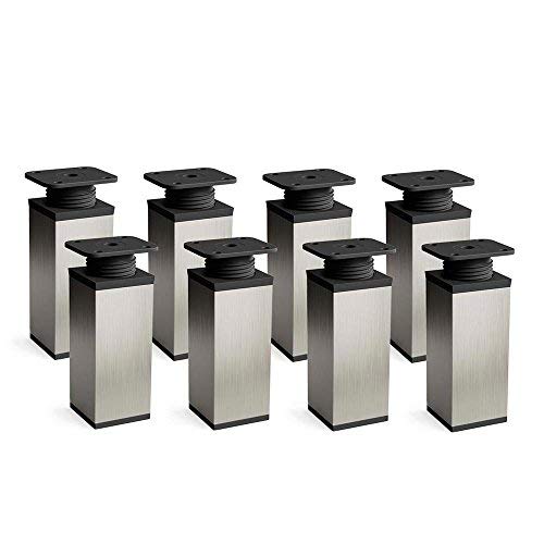 sossai® Design Furniture feet MFV1 | Height Adjustable | Set of 8 | Square Profile: 40 x 40 mm | Color: INOX | Height: 100mm (+ 20mm) | Material: Aluminum | Wood Screws Included