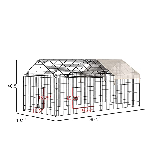 PawHut Catio Metal Chicken Coop, 86.5" x 40.5" Portable Small Animal