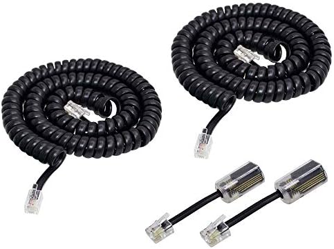 Telephone Cord Detangler,Vcall 2 Pack Coiled Telephone Handset Cord 13 Ft Uncoiled / 2 Ft Coiled and 2 Pack Extended Rotatable Anti-tangle Phone Cable Landline Cord Untangler Telephone Accessory Black