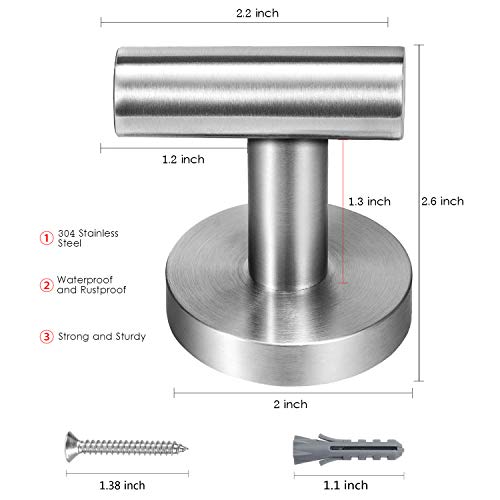 Topspeeder 2 Pcs Bathroom Towel Hooks, Coat/Robe Clothes Hooks, SUS 304 Stainless Steel Wall Hook Heavy Duty for Bedroom,Kitchen,Restroom,Bathroom,Hotel,Brushed Nickel and Wall Mounted
