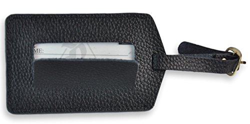 Royce Leather Classic Leather Luggage Tag (One Size, Pebble Black Luggage Tag)