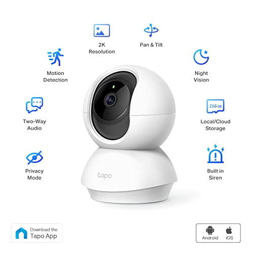 TPLink Tapo 2K Pan Tilt Security Camera for Baby Monitor, Dog Camera w