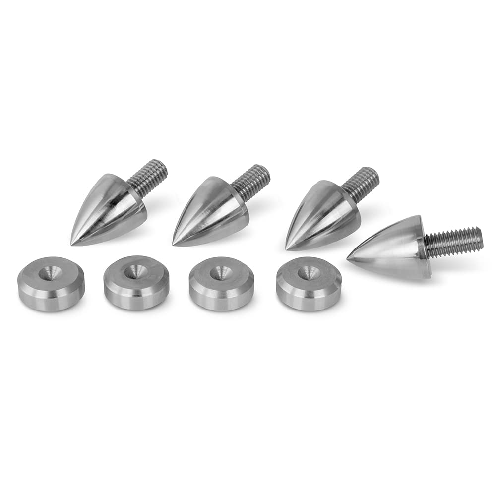 PrecisionGeek® M8 Audio Isolation Set – Stainless Steel Cones + Pads – Ø20 × 25 mm / Ø20 × 8 mm – Anti-Vibration Feet for HiFi Stands, Cabinets & Soundbars