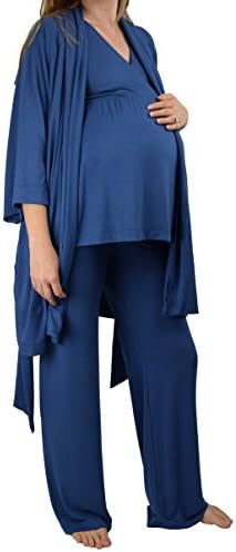 Embrace Your Bump Super Soft 4 Pc Maternity &amp; Nursing Hospital Bag Essentials Pajama Set (Robe, Nursing Tank, Pants, Nursing Bra) (Large, Blue)