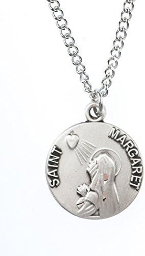 Sterling Silver Saint St Margaret Dime Size Medal Pendant, 3/4 Inch