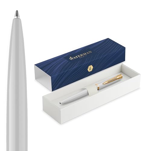 Waterman Impression balpen | Medium punt met blauwe inktvulling | Witte lak met goudkleurige afwerking | Geschenkdoos