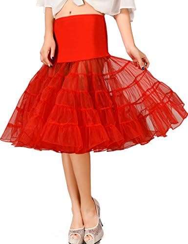 ROSFINO Women's 50s Vintage Petticoat Crinoline Tutu Underskirts 26" Length (L, Red)