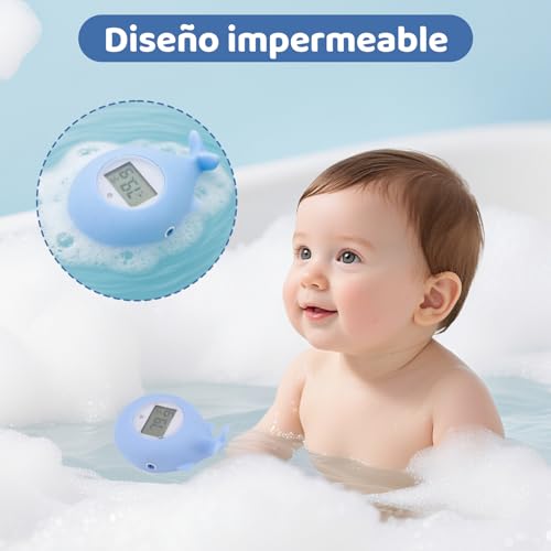 Termómetro para Bañera de bebé, Termómetro de Agua para Bañera de bebé en Forma de Ballena, Termómetro Digital de Temperatura del Visualización Precisa, Seguro y Fiable (Azul)