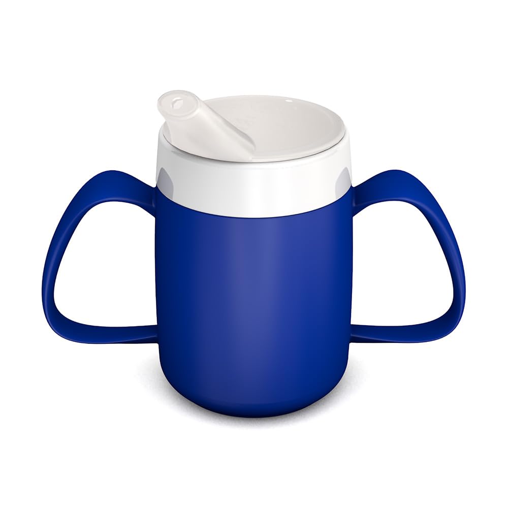 Ornamin Two Handled Mug with Internal Cone 140 ml Blue with Spouted Lid with small opening (model 815 + 806) | drinking aid