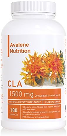 Avalene Nutrition CLA 1500, MAX POTENCY - Natural Weight Loss Exercise Enhancement, Increase Lean Muscle Mass, Non-Stimulating, Non-GMO 100% Safflower, Gluten Free, 180 count - Made in USA