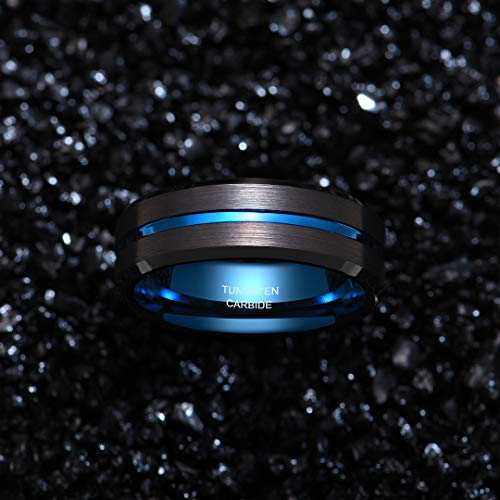 Zoesky Mens 8mm Black Matte Tungsten Carbide Ring Engagement Band Blue Grooved Center Comfort Fit (8)