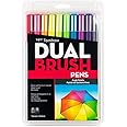 Tombow 56185 Dual Brush Pen Art Markers, Bright, 10-Pack. Blendable, Brush and Fine Tip Markers