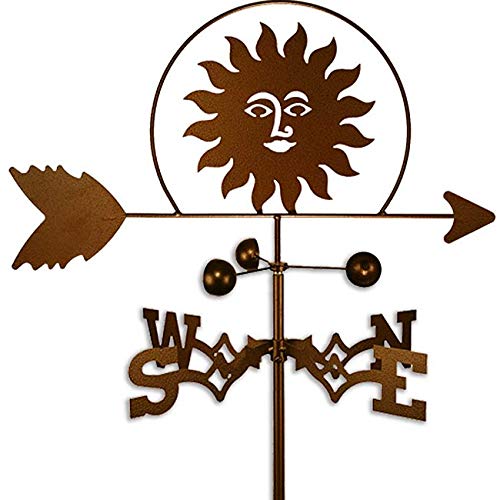 Copper Colored Metal Southwest Sun Weathervane Farm Compass Decor Weather Vanes for Rooftop Rustic Country Decorative Farmhouse Barn Vintage Antique Direction Arrow Wind Spinner, Roof Mount Steel