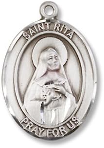 Made in America! Catholic Necklace with Patron Saint St. Rita Sports Baseball Sterling Silver Medal with 18" Sterling Chain Patron Saint of Loss Causes. Patron Saint of Baseball Players, Abuse Victims, Against Loneliness, Against Sterility, Bodily Iills, Desperate Causes, Difficult Marriages, Forgotten Causes, Impossible Cause, Infertility, Lost Causes, Parenthood, Sick People, Sickness, Victims of Physical Spouse Abuse, Widows &amp; Wounds.
