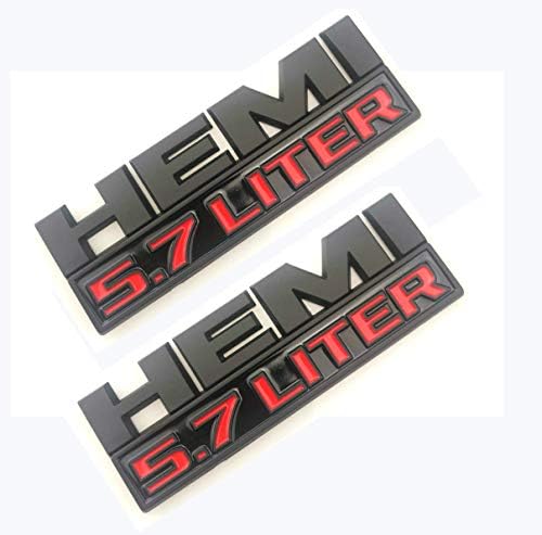 Origianl Size Hemi 5.7 Liter 5.7L Emblems 3D Badges Decal Replacement for Ram 1500 Matte (Black Red)