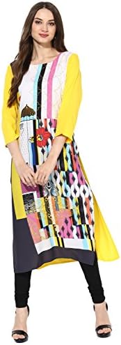 Vaamsi Women's Indian Tunic Top Crepe Kurti(PK1368_Yellow_XL)