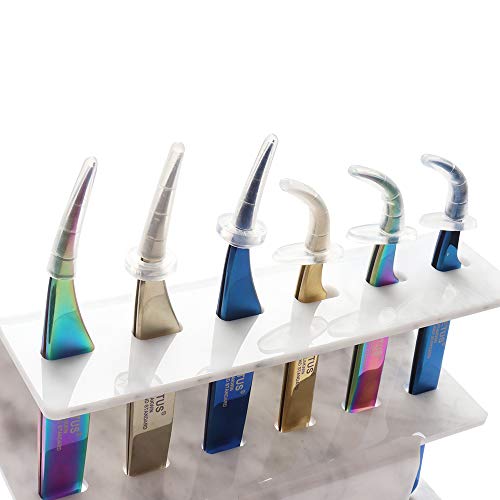 1pc Tweezer Display Stand Durable Acrylic Eyelash Extension Tools Storage Holder Tweezers Scraper Shears Organize Rack, 6 Holes, Marble