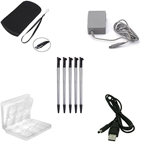 AWASA 5 in 1 charger kit! Travel ac adapter+Soft protective bag+ 5-Pack New 3DS XL Retractable Stylus pen+28 in 1 3DS GAME Card case+USB charger cable for New 3DS XL new 3ds xl protective case