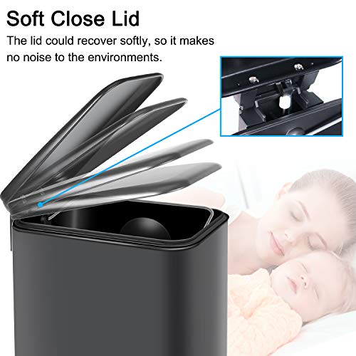 H+LUX Rectangular Bathroom Trash Can with Lid Soft Close, Small Trash Can with Removable Inner Wastebasket, Anti-Fingerprint Matt Finish, 5L/1.3Gal, Gray