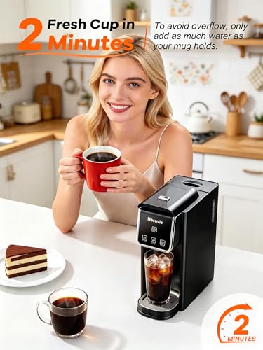 Horavie Single Serve Coffee Maker, Hot & Iced Coffee Maker for K-Pod and Grounds, Strong Brew Setting, 6-12 oz Brew Sizes One Cup Coffee Machine, Black