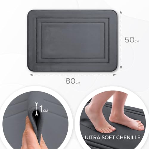 AMROAH 50x80cm Bath Mat Foam Sponge Anti-Slip Absorbent Washable, Comfortable Super Soft Bathroom Rug Machine Wash Dry Quickly for Bathroom Floor Tub Shower Toilet Door Home Bedroom