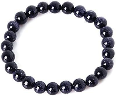 Handmade Gemstone Bracelet Natural Birthstone Healing Power Beads Elastic Stretch Bracelet (Blue Goldstone)