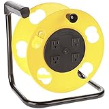 Bayco BAYK-2000 Cord Storage Reel With 4 Outlets & Resettable Circuit Breaker, Yellow/Black