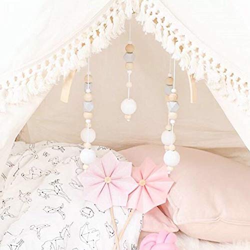 ISHOWDEAL Bed Bell for Baby, Nordic Style Wooden Wind Chime Handicraft Wind Bell Decoration Bed Bell Toy Wooden Hanging Baby Toys for Rattle Toy Children's Room Decoration Baby Photography Props - Thumbnail 4