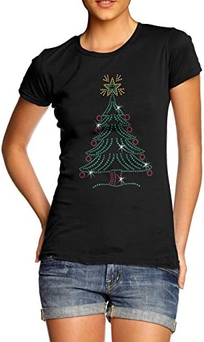 TWISTED ENVY Women's Christmas Tree With Star Rhinestone T-Shirt