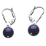 Blue Lapis 8mm Stone Bead Sterling Silver Leverback Earrings