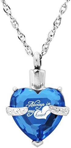 Glass Cremation Jewelry Always in My Heart Birthstone Pendant Urn Necklace Ashes Holder Keepsake by IMEIM (Sep(Sapphire))