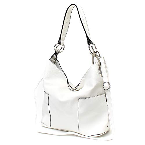 Americana Bucket Style Hobo Shoulder Bag with Big Snap Hook Hardware and Side Zipper Pocket - Thumbnail 2