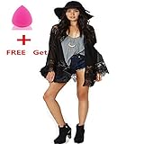 Orangesky Women Lace Splicing Hollow Chiffon Kimono Cardigan