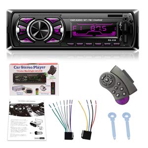 Single Din Car Stereo Receiver with Bluetooth Handsfree Calls,7 Colors Backlight&LCD Player Multimedia Car Stereo for Car,Bluetooth/USB/SD/AUX/FM MP3 Player Wireless Remote Control Phone Charge Radio