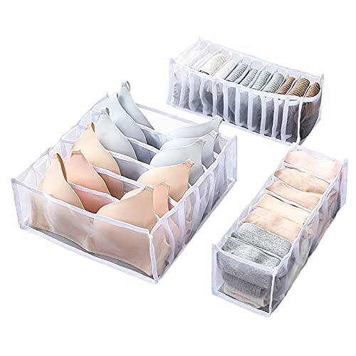 XPOOP 3 Pcs Boîtes de Rangement pour Sous-Vêtements, Organisateur de Tiroir Pliable, Organisateur Tiroir Boîte de Rangement Lavable pour Ranger Les Sous-Vêtements, Le Soutien-Gorge et Les Chaussettes