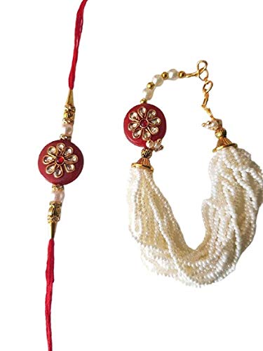 AV Fashion IndiaMen & Women's Beautiful Designer Elegant Pearl Kundan Matching Lumba Rakhi Bracelet (Multicolour)-Combo of 2