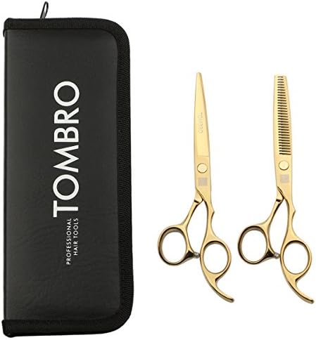TOMBRO 6.0 Inch Salon Professional Hair Cutting and Thinning Scissors Set Barber Razor Edge Hairdressing Texturizing Shears Kit (Gold)