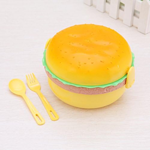 QDao Plastic Mess Tin Lunch Box Food Storage Container With Fork Spoon- Hamburger Shape 2