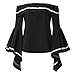 SIMSHION Women's Summer Off Shoulder Trumpet Sleeve Ruffled Collar Casual Blouse Tops Shirts Black M