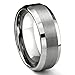 Tungsten Wedding Band Ring For Men & Women, Brushed Matte Silver Engagement Ring Finish w/ Beveled Polished Edge - Durable and Comfortable 8mm Width Ring