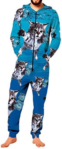 NiSengs Unisex Onesies Full Zip Up All in One Hooded Jumpsuit Playsuit All in One Piece Pyjamas for Men Women
