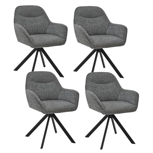 Goeurvant Esszimmerstühle Drehbar 4er Set mit Armlehne, 360° drehbar, Polsterstuhl Chenille, Drehstuhl Esszimmer, Küchenstuhl mit Metallbeine für Essz