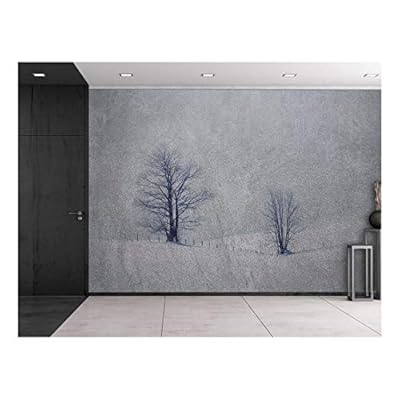 Wall26 - Lone Trees on Hills of Snow Against a Grainy Background - Wall Mural, Removable Sticker, Home Decor - 100x144 inches