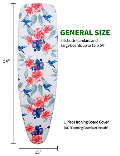Sunkloof Scorch Resistance Ironing Board Cover and Pad Resists Scorching and Staining Ironing Board Cover with Elasticized Edges and Pad 15"x54" 4 Fasteners and 1 Large Protective Scorch Mesh Cloth