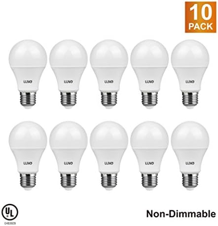LUNO A19 Non-Dimmable LED Bulb, 9.0W (60W Equivalent), 800 Lumens, 2700K (Soft White), Medium Base (E26), UL Certified (10-Pack)