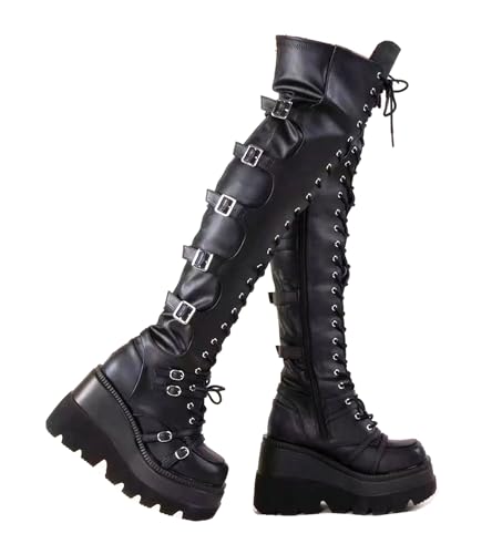 Gothniero Black Platform Boots Over Knee Thigh High Goth